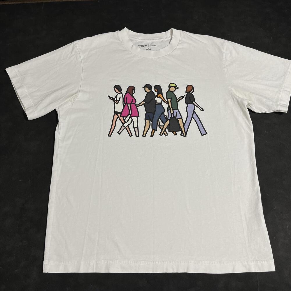 Uniqlo Julian Opie Peace For All Shirt Mens Small White Walking Graphic Tee